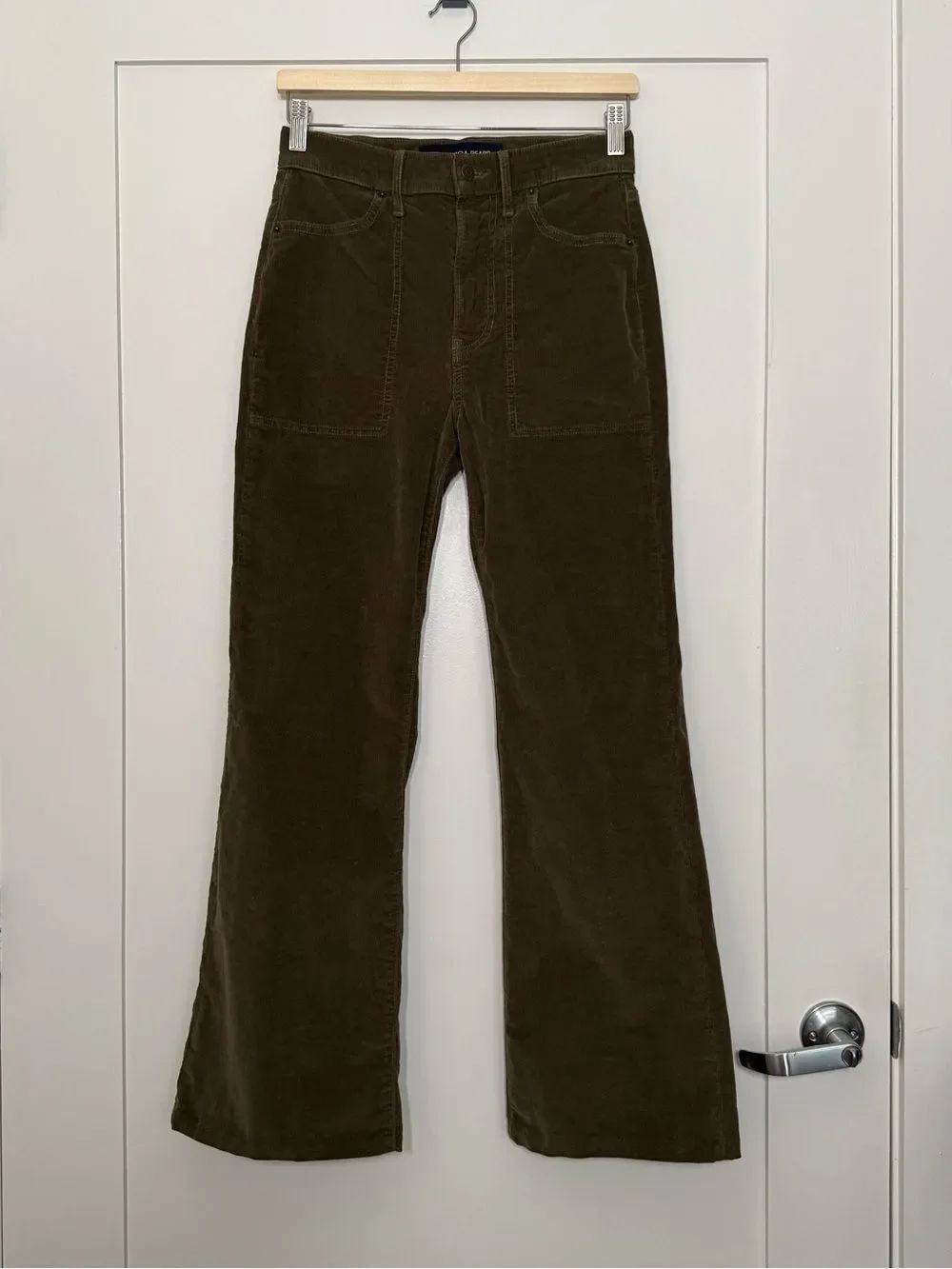 Veronica Beard Crosbie Wide Leg Corduroy High Rise Pants 27 Green Boho Hippie